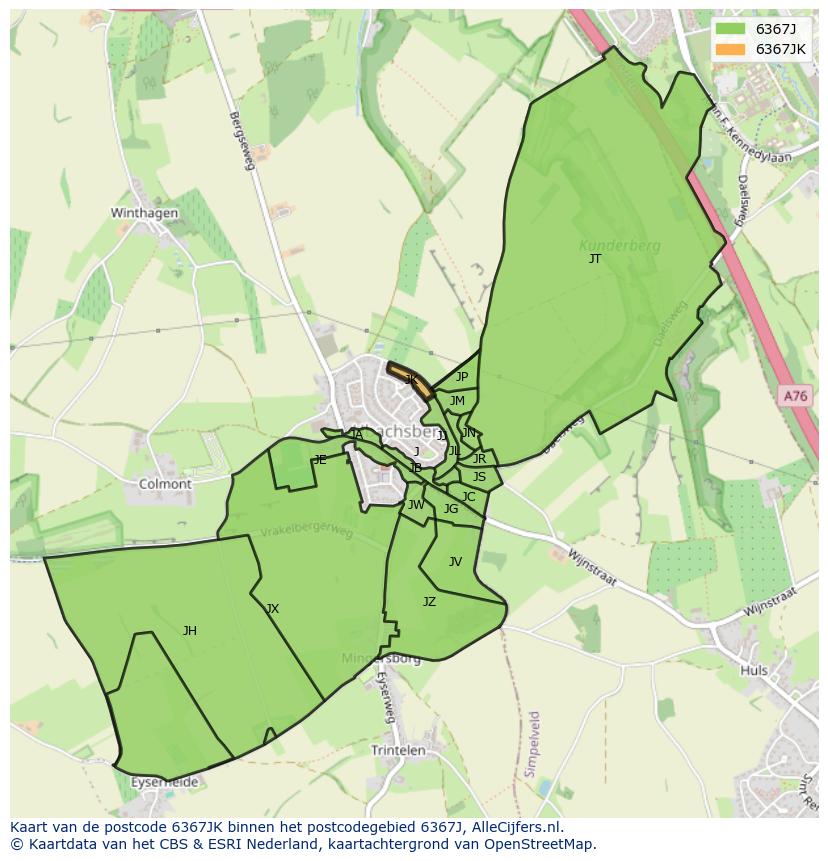 Afbeelding van het postcodegebied 6367 JK op de kaart.