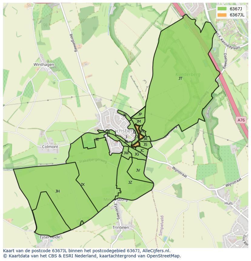Afbeelding van het postcodegebied 6367 JL op de kaart.