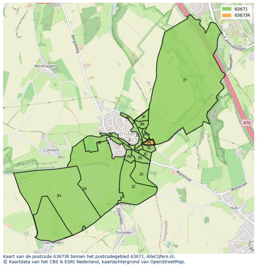 Afbeelding van het postcodegebied 6367 JR op de kaart.