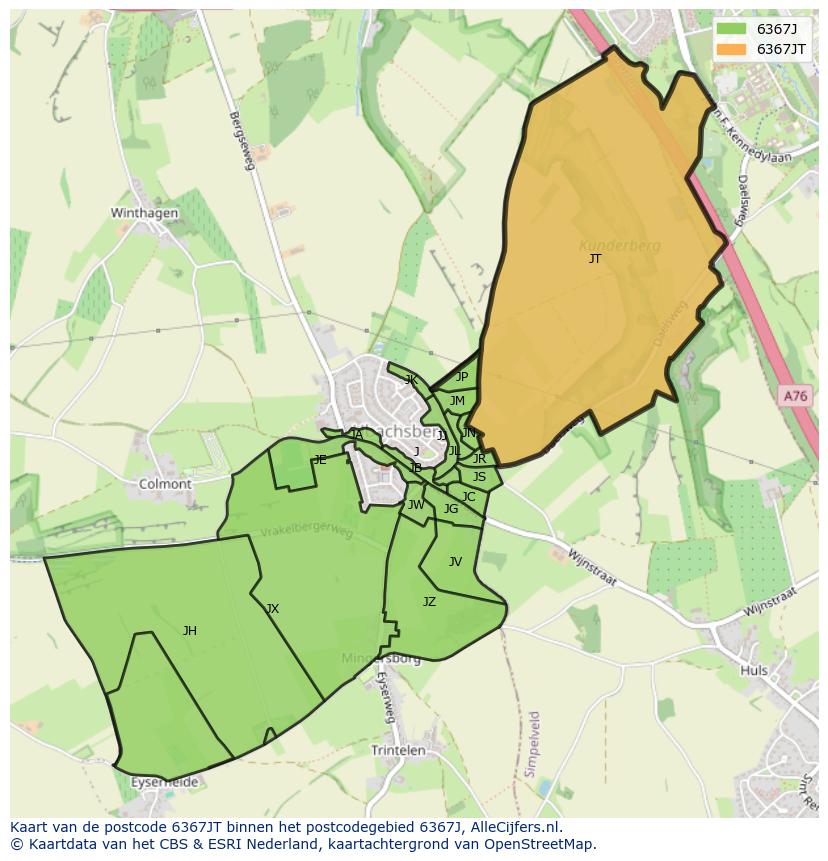 Afbeelding van het postcodegebied 6367 JT op de kaart.