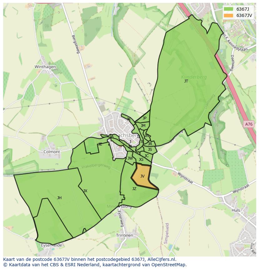 Afbeelding van het postcodegebied 6367 JV op de kaart.