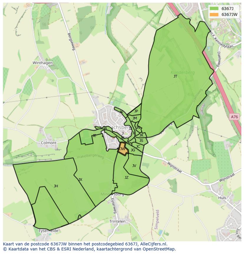 Afbeelding van het postcodegebied 6367 JW op de kaart.