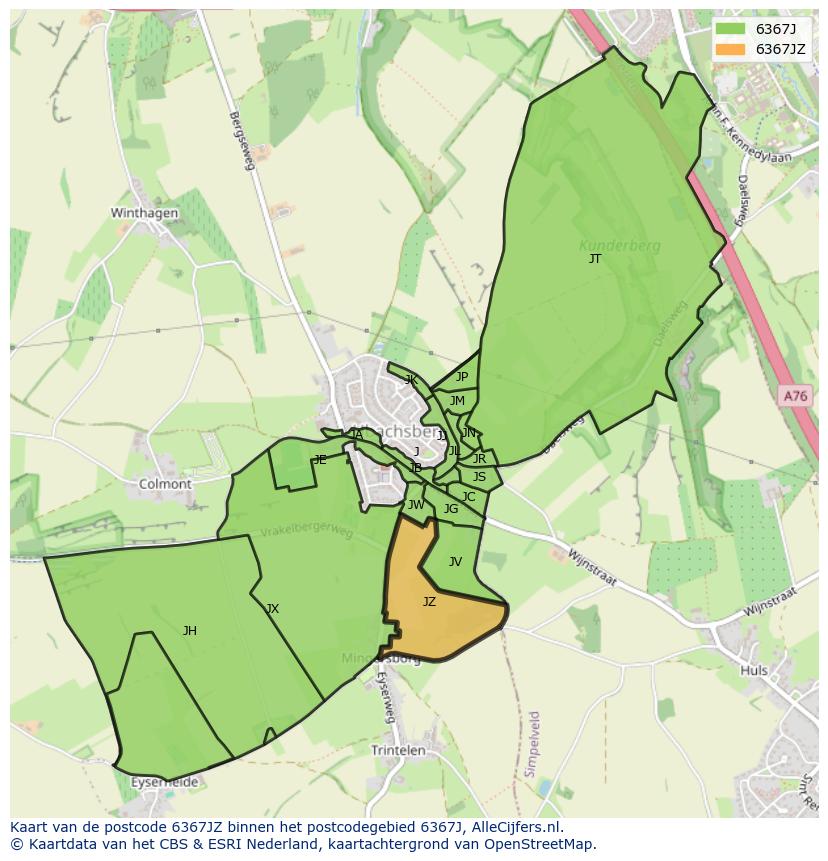 Afbeelding van het postcodegebied 6367 JZ op de kaart.