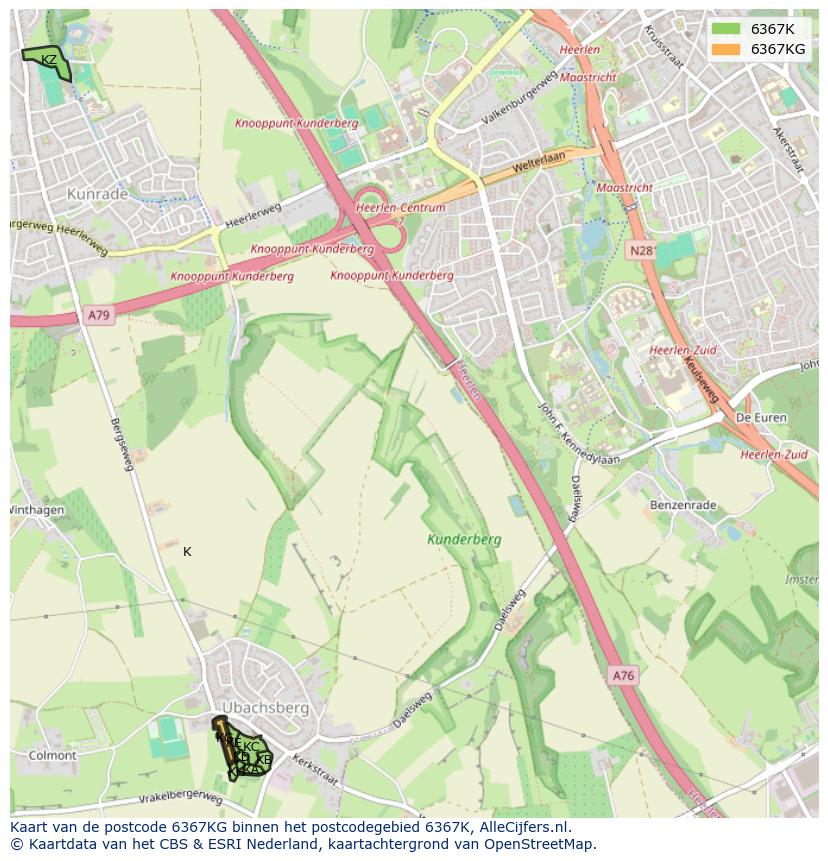 Afbeelding van het postcodegebied 6367 KG op de kaart.