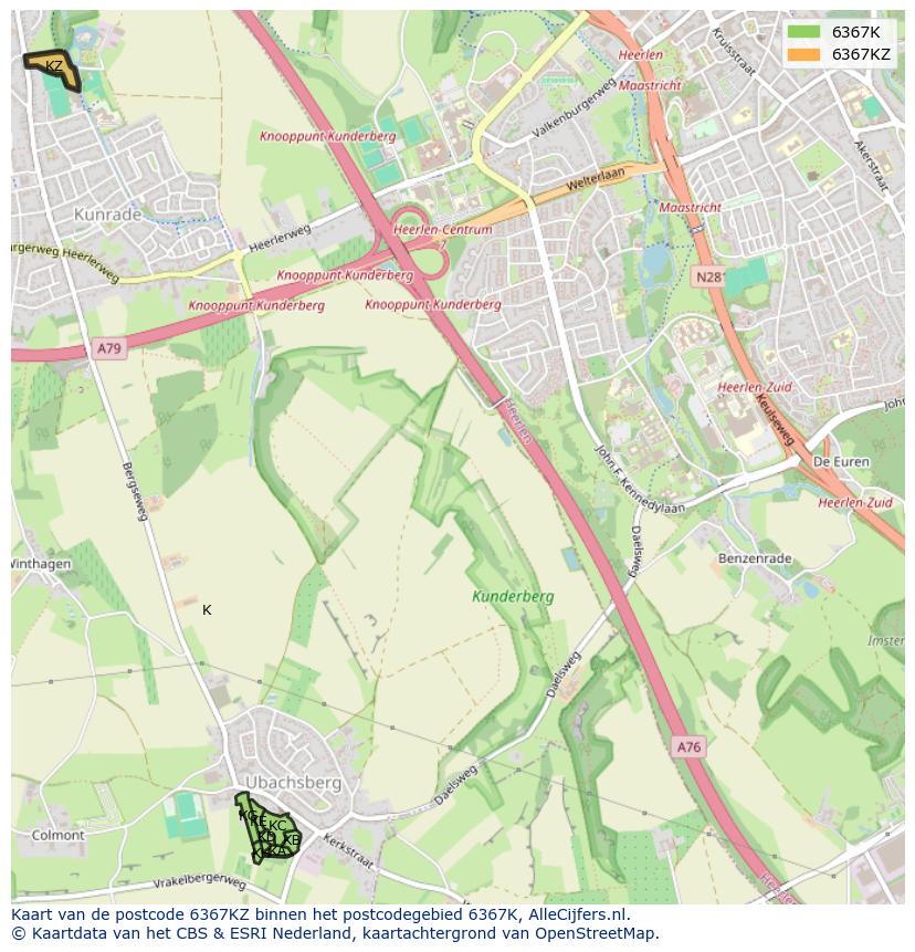 Afbeelding van het postcodegebied 6367 KZ op de kaart.