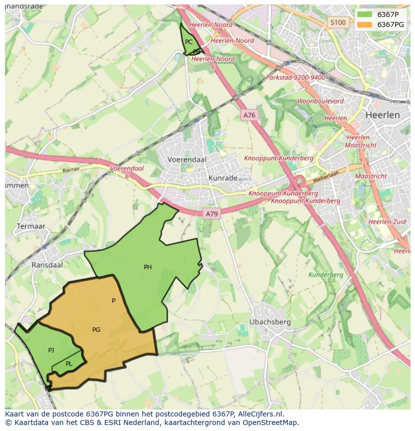 Afbeelding van het postcodegebied 6367 PG op de kaart.
