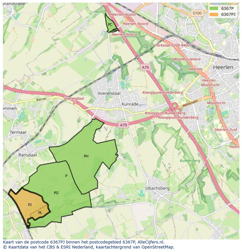 Afbeelding van het postcodegebied 6367 PJ op de kaart.