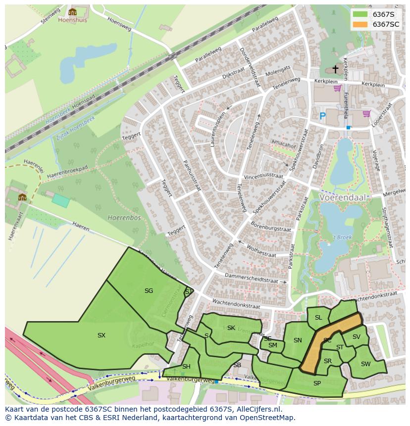 Afbeelding van het postcodegebied 6367 SC op de kaart.