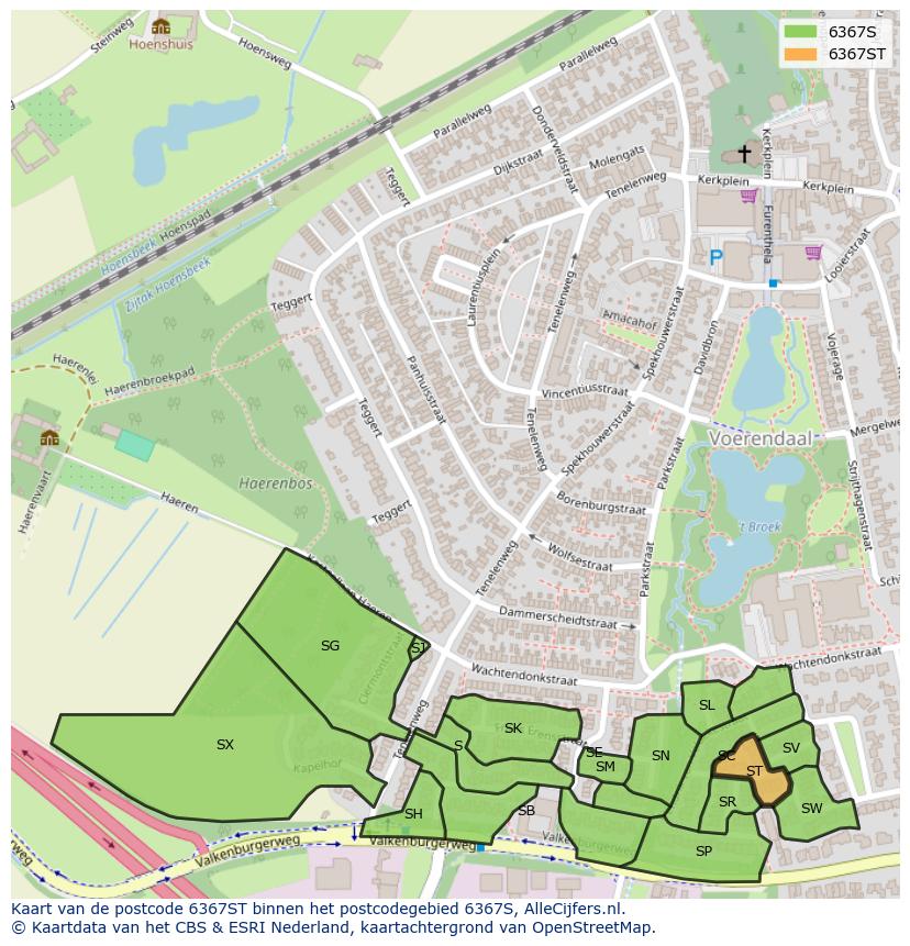Afbeelding van het postcodegebied 6367 ST op de kaart.