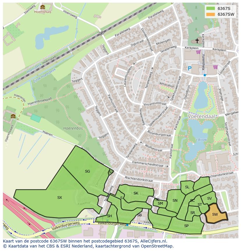 Afbeelding van het postcodegebied 6367 SW op de kaart.
