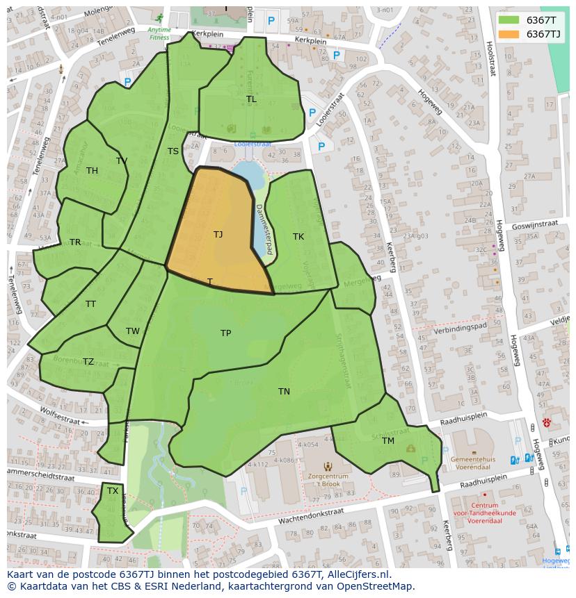 Afbeelding van het postcodegebied 6367 TJ op de kaart.