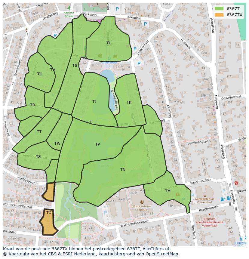 Afbeelding van het postcodegebied 6367 TX op de kaart.
