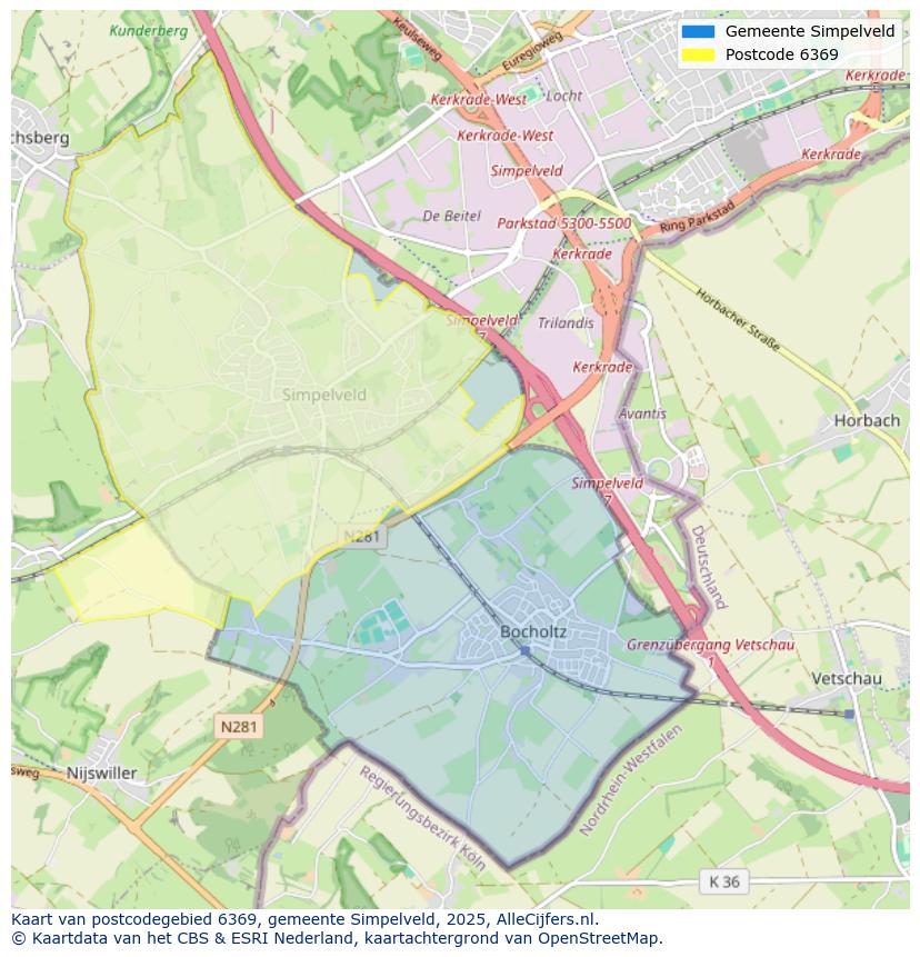 Afbeelding van het postcodegebied 6369 op de kaart.