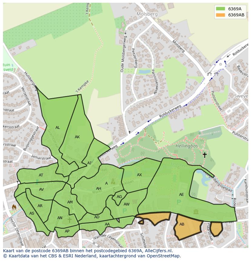 Afbeelding van het postcodegebied 6369 AB op de kaart.