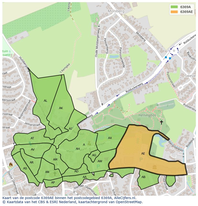 Afbeelding van het postcodegebied 6369 AE op de kaart.