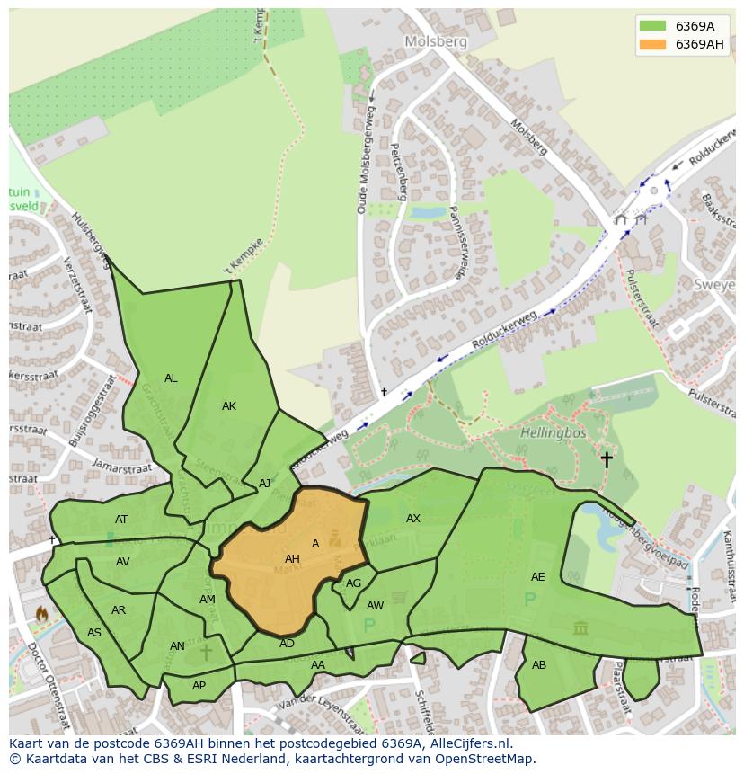 Afbeelding van het postcodegebied 6369 AH op de kaart.