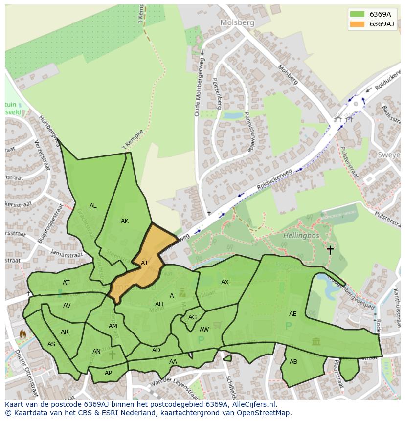 Afbeelding van het postcodegebied 6369 AJ op de kaart.
