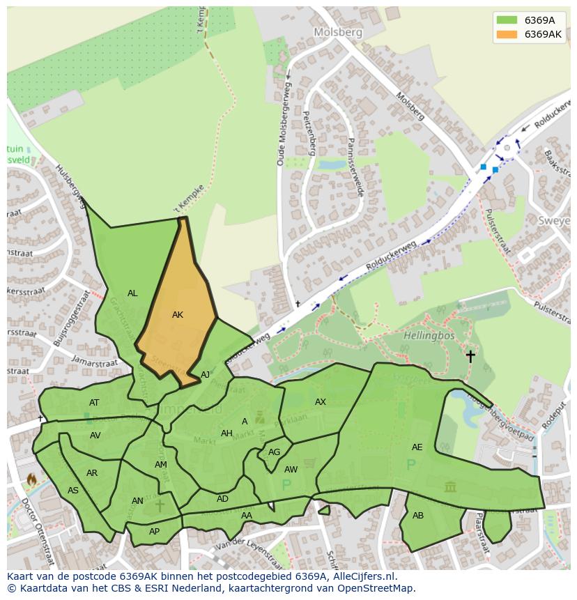 Afbeelding van het postcodegebied 6369 AK op de kaart.