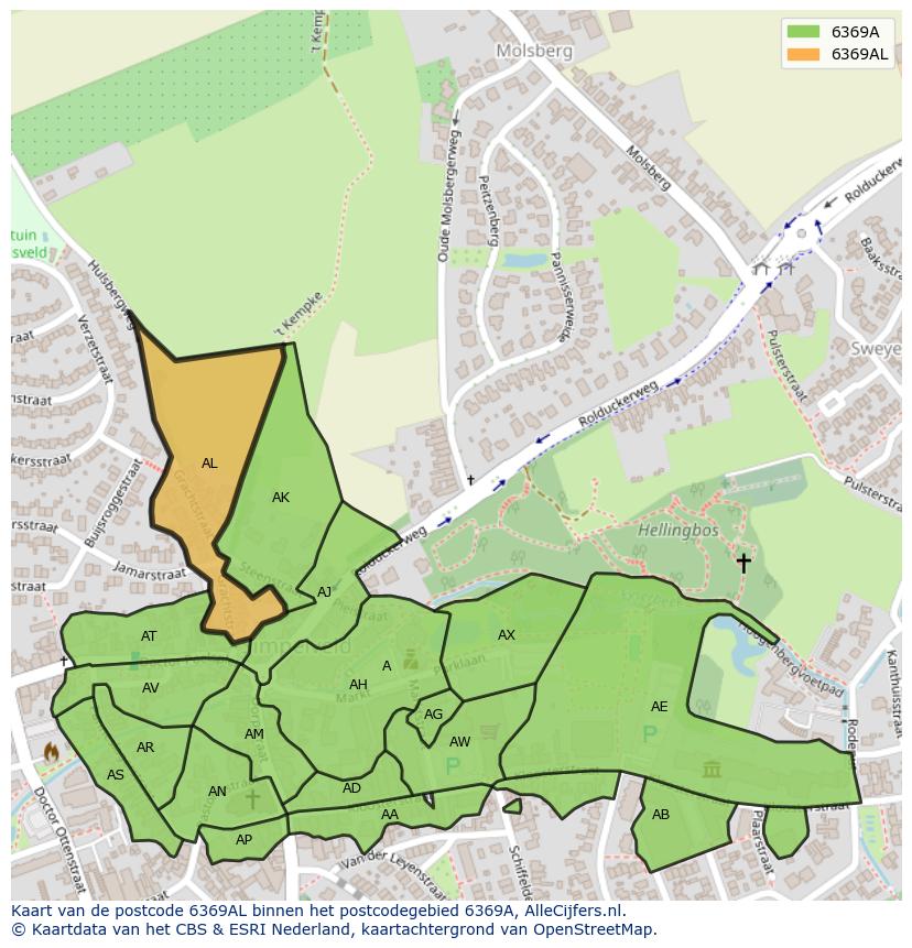 Afbeelding van het postcodegebied 6369 AL op de kaart.