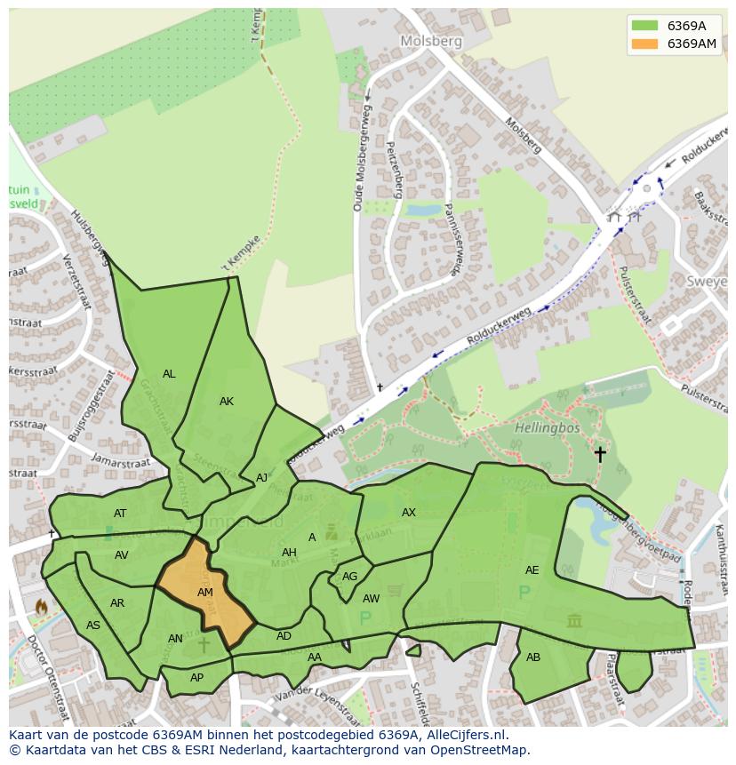 Afbeelding van het postcodegebied 6369 AM op de kaart.