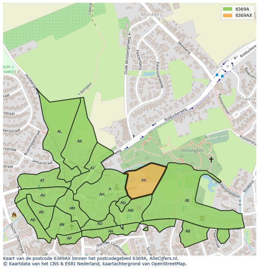 Afbeelding van het postcodegebied 6369 AX op de kaart.