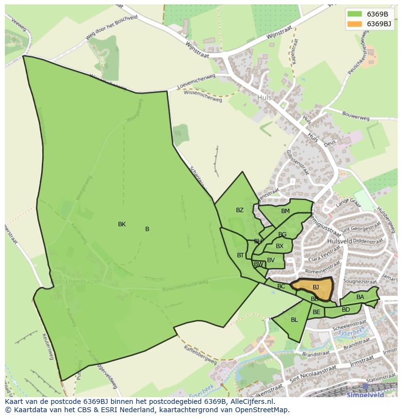 Afbeelding van het postcodegebied 6369 BJ op de kaart.