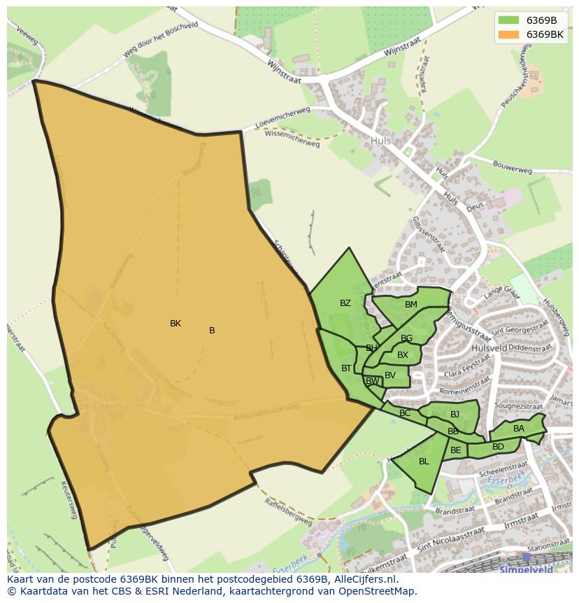 Afbeelding van het postcodegebied 6369 BK op de kaart.