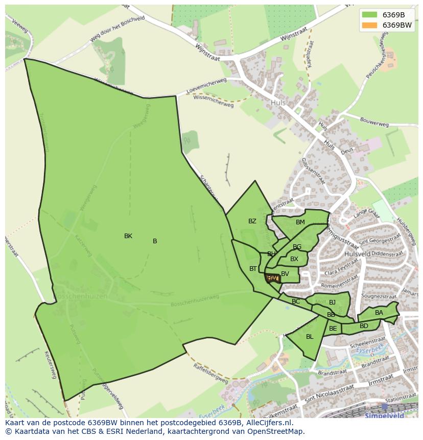 Afbeelding van het postcodegebied 6369 BW op de kaart.