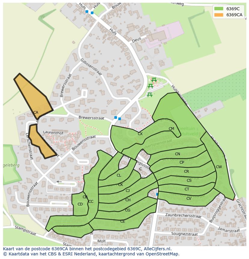 Afbeelding van het postcodegebied 6369 CA op de kaart.