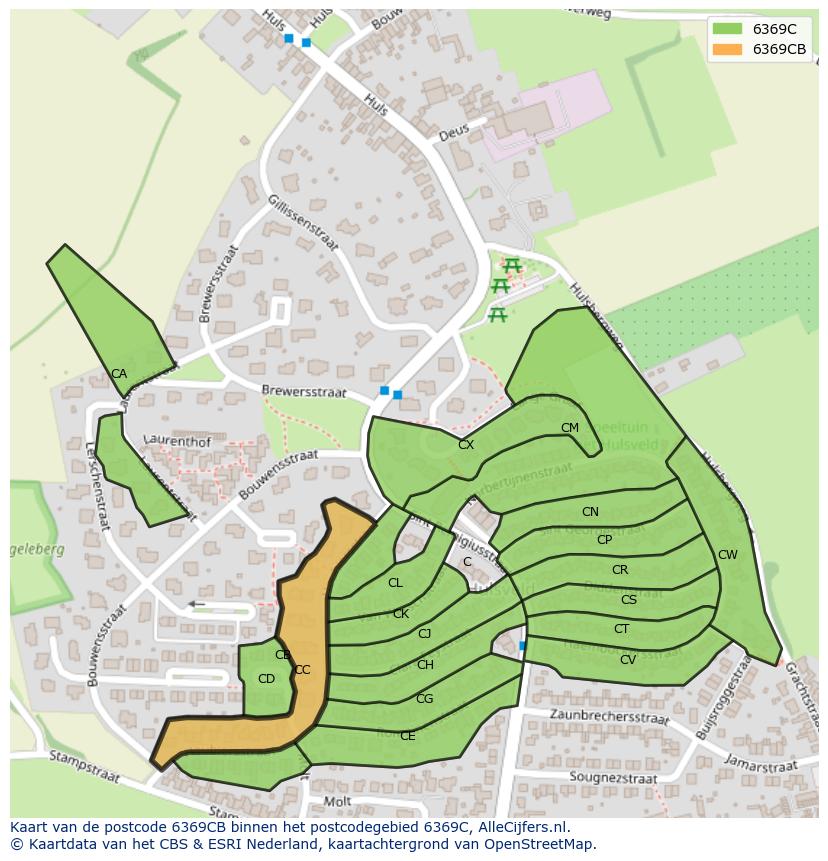 Afbeelding van het postcodegebied 6369 CB op de kaart.