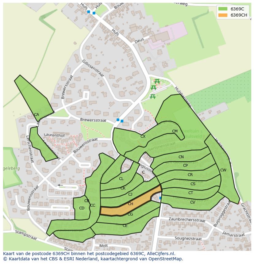 Afbeelding van het postcodegebied 6369 CH op de kaart.