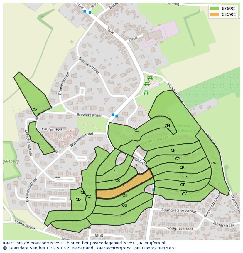 Afbeelding van het postcodegebied 6369 CJ op de kaart.