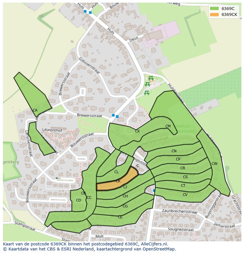 Afbeelding van het postcodegebied 6369 CK op de kaart.