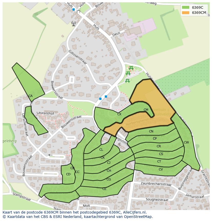 Afbeelding van het postcodegebied 6369 CM op de kaart.