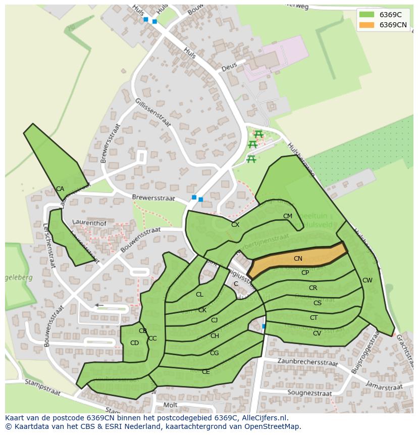 Afbeelding van het postcodegebied 6369 CN op de kaart.