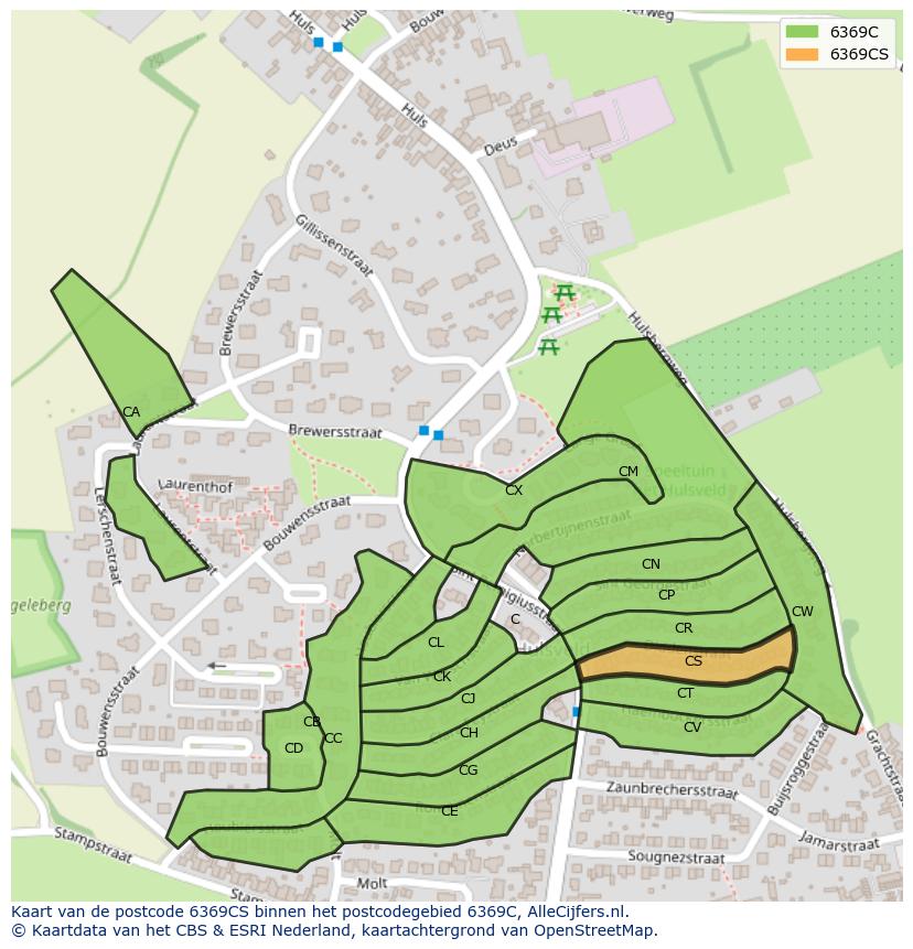 Afbeelding van het postcodegebied 6369 CS op de kaart.