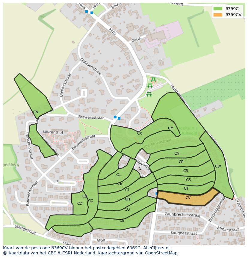 Afbeelding van het postcodegebied 6369 CV op de kaart.
