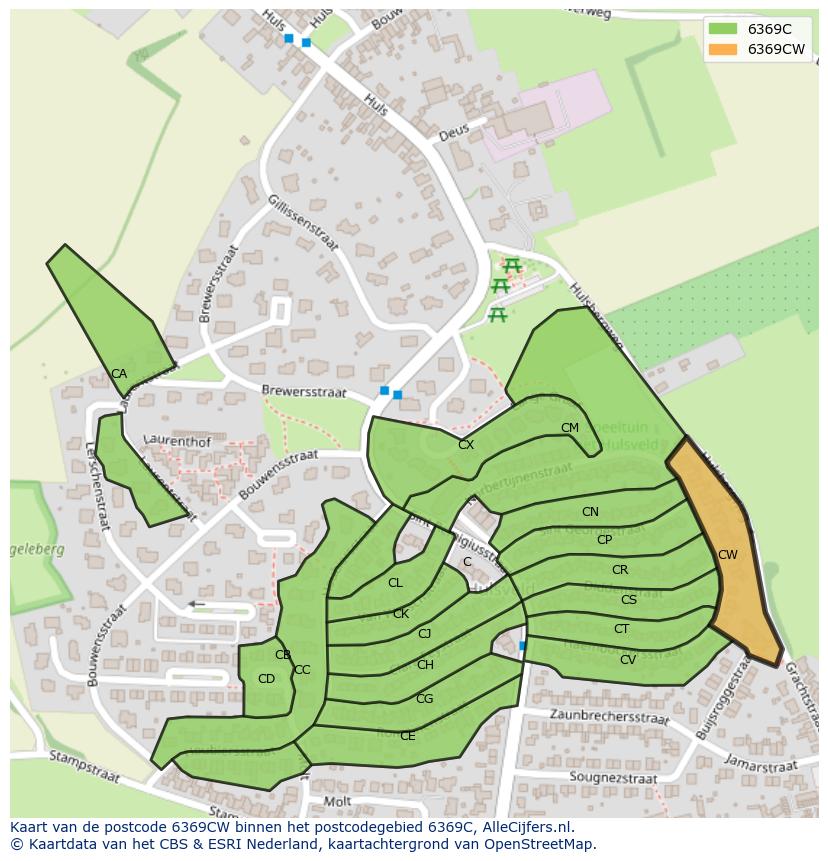 Afbeelding van het postcodegebied 6369 CW op de kaart.