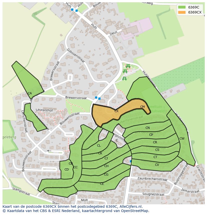 Afbeelding van het postcodegebied 6369 CX op de kaart.
