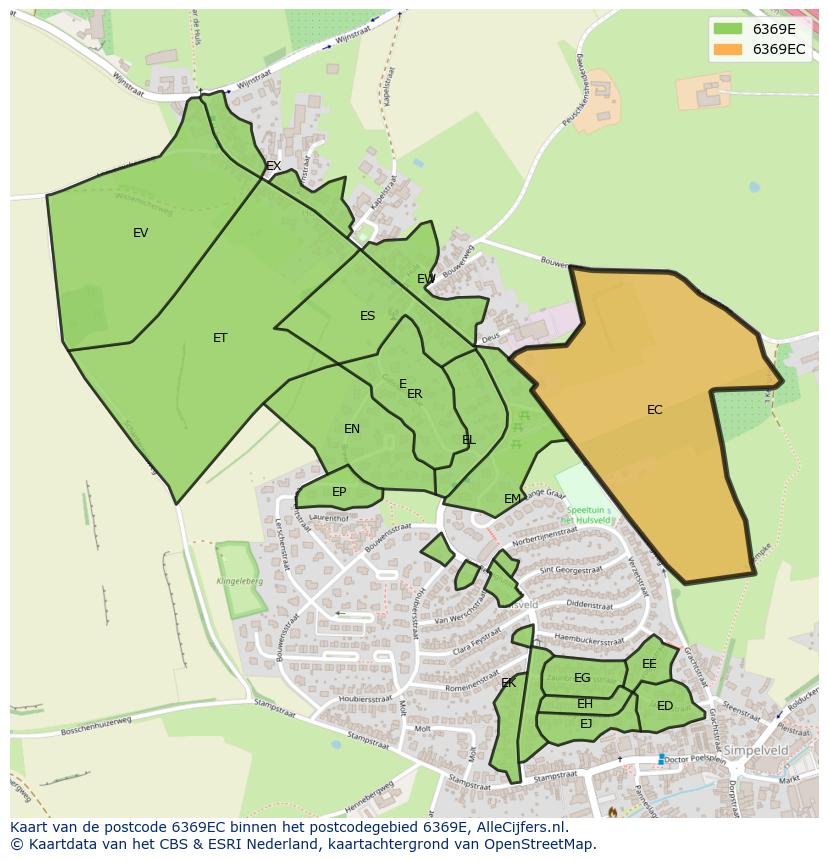Afbeelding van het postcodegebied 6369 EC op de kaart.