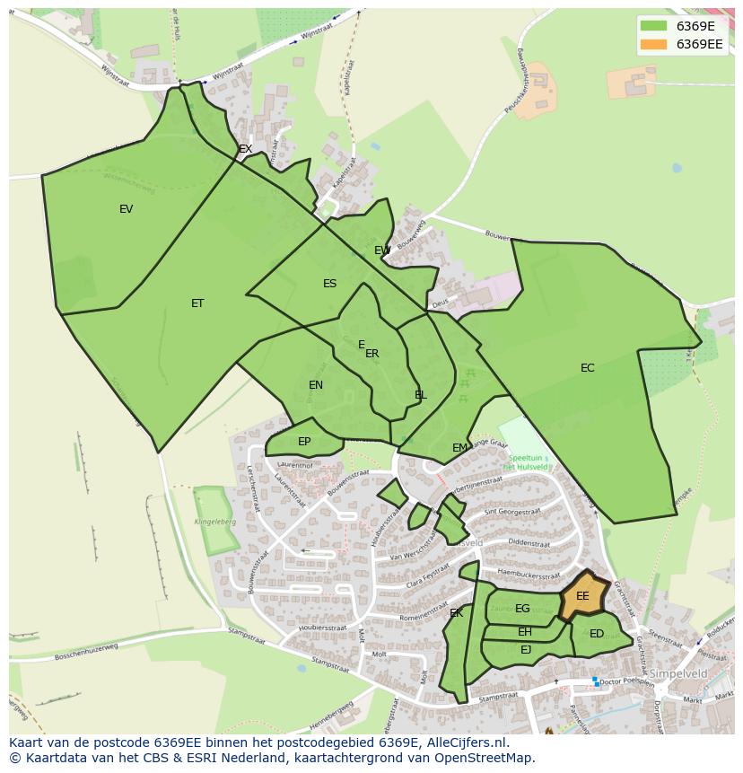 Afbeelding van het postcodegebied 6369 EE op de kaart.