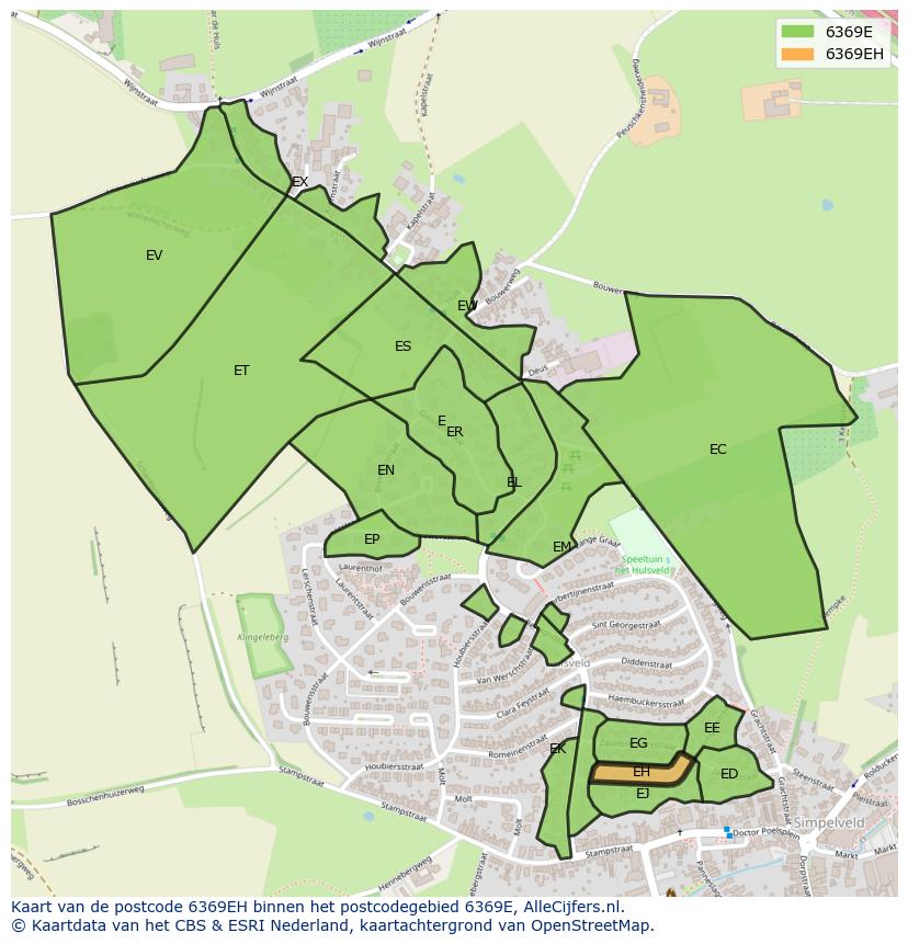 Afbeelding van het postcodegebied 6369 EH op de kaart.