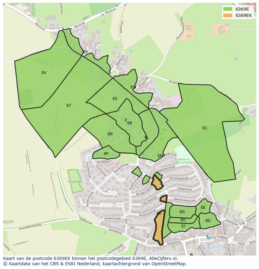 Afbeelding van het postcodegebied 6369 EK op de kaart.