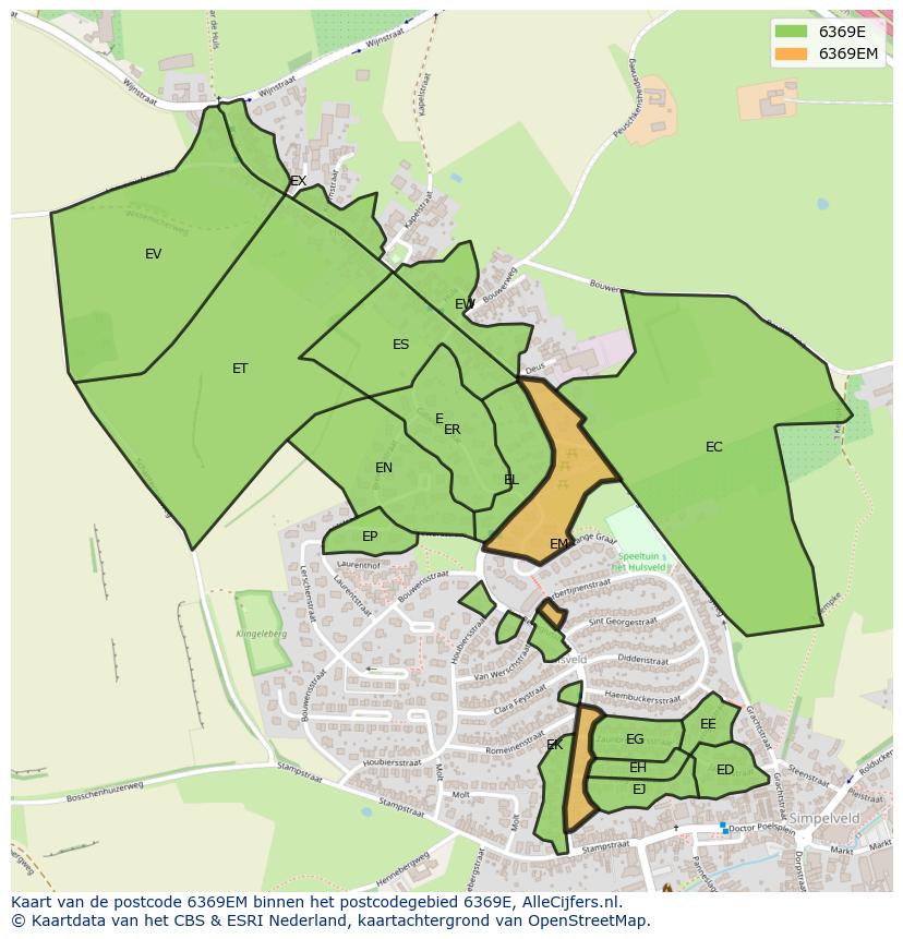 Afbeelding van het postcodegebied 6369 EM op de kaart.
