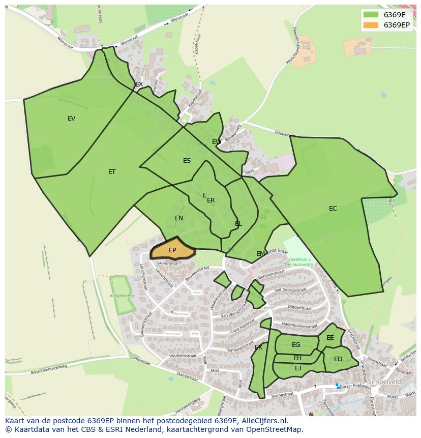 Afbeelding van het postcodegebied 6369 EP op de kaart.