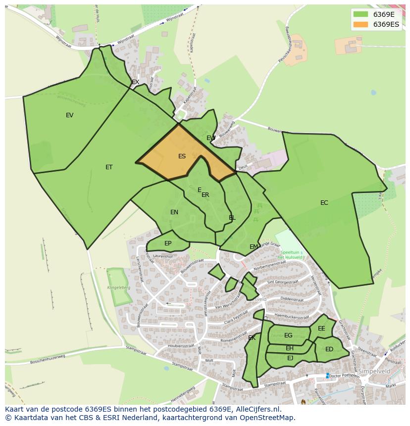 Afbeelding van het postcodegebied 6369 ES op de kaart.