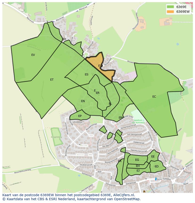 Afbeelding van het postcodegebied 6369 EW op de kaart.