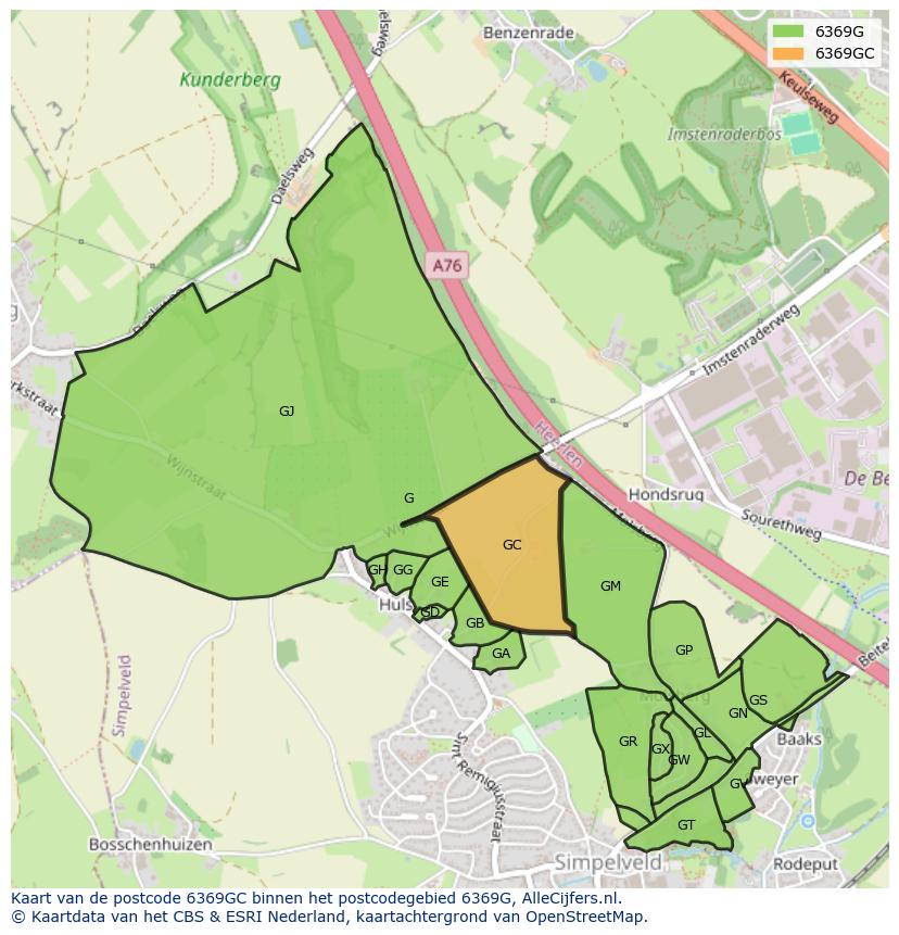Afbeelding van het postcodegebied 6369 GC op de kaart.