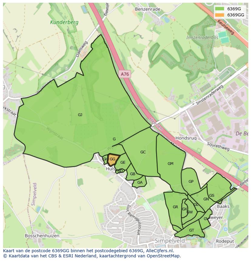 Afbeelding van het postcodegebied 6369 GG op de kaart.