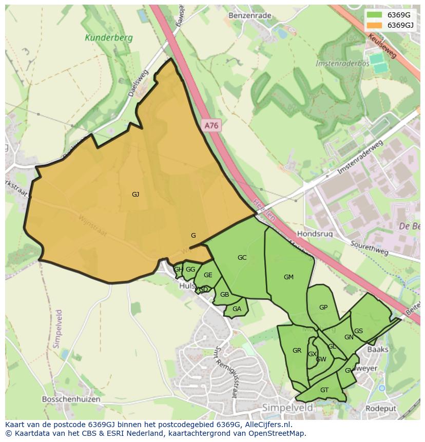 Afbeelding van het postcodegebied 6369 GJ op de kaart.